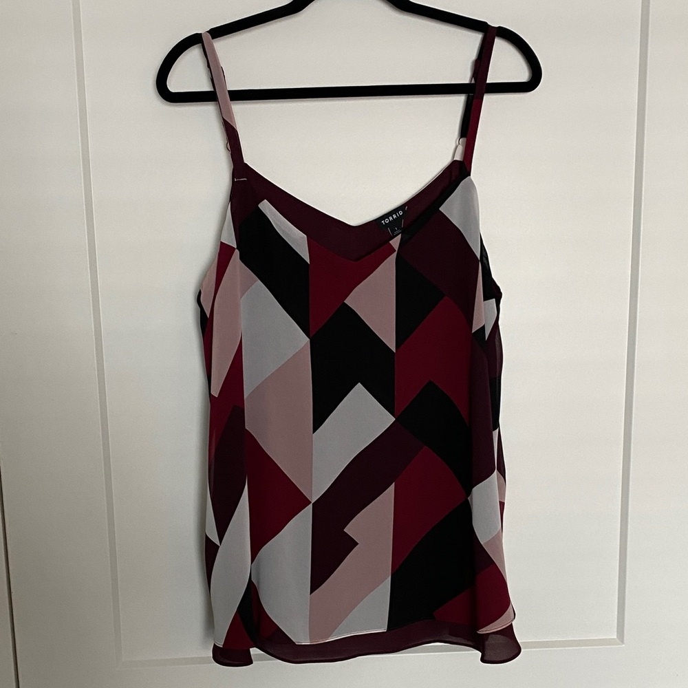 torrid Geometric Print Spaghetti Strap Camisole - Burgundy, Black, Pink